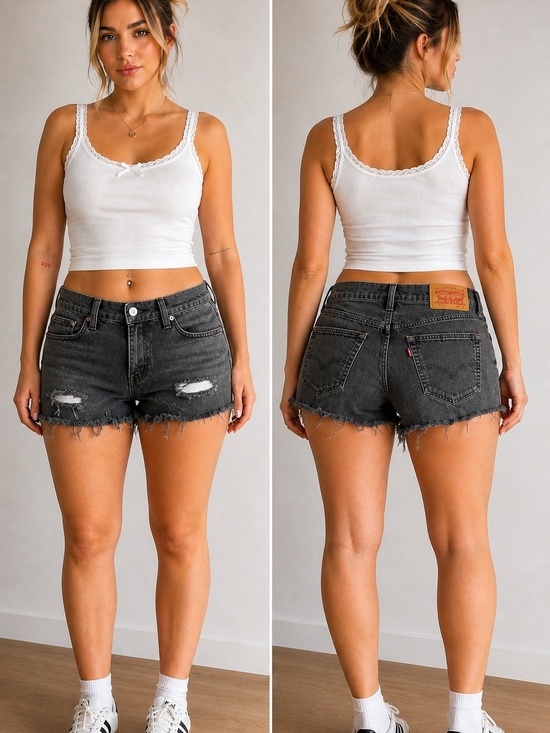 Levi's Pants - Levi's High-Rise Distressed Denim Shorts - Black Wash